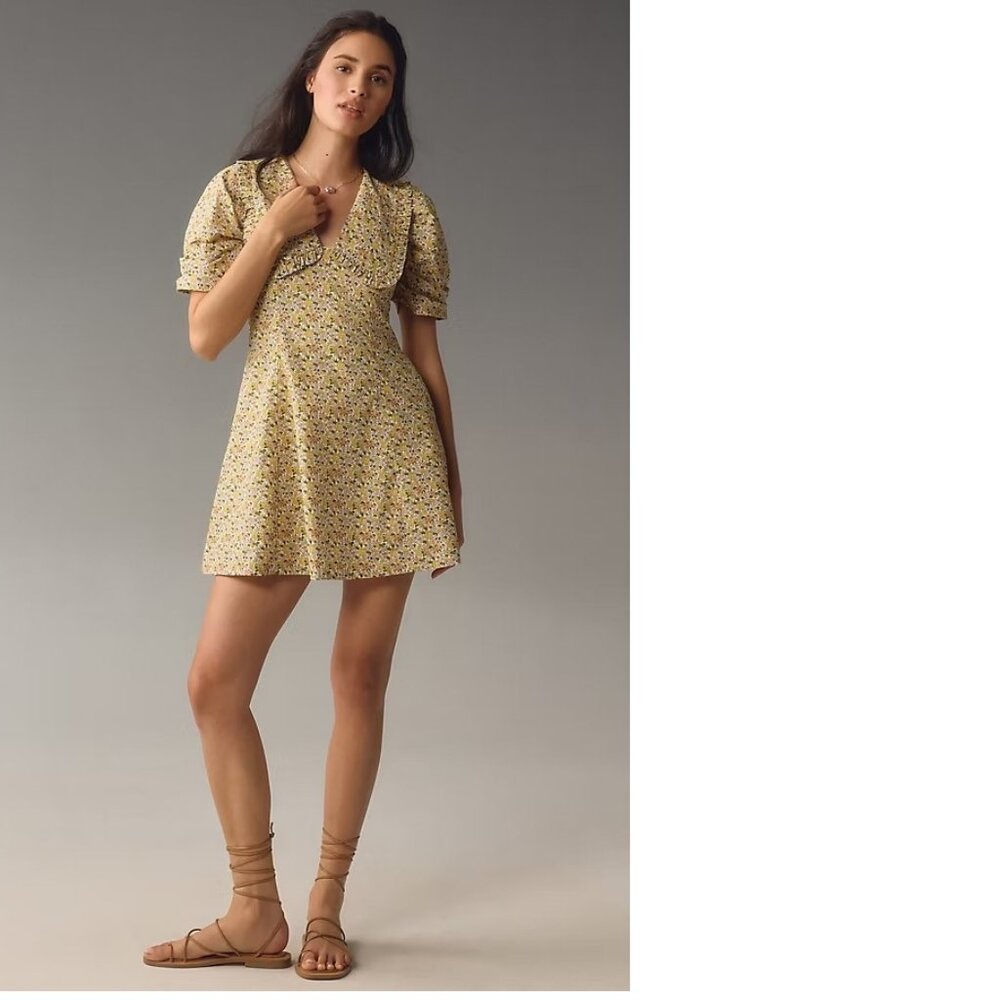 Anthropologie Yellow Floral Mini Dress